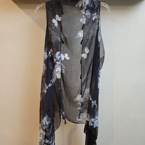 Grace & Emma Black Floral Sheer Kimono Lightweight Duster Womens One Size
